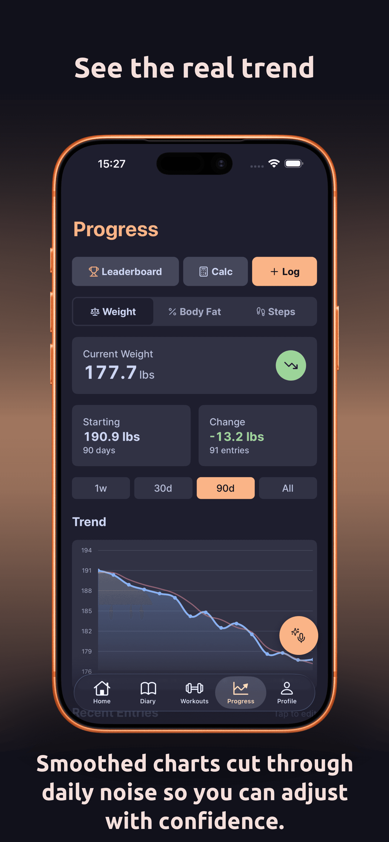DailyGoal progress App Store screenshot. See the real trend. Smoothed charts cut through daily noise so you can adjust with confidence.
